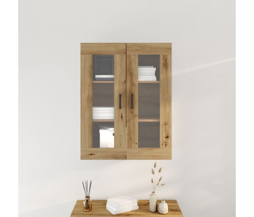 Gabinete Suspendido con Puertas de Vidrio Roble Artesanal 69.5x34x90 cm