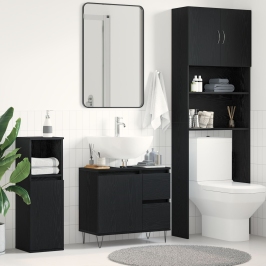 Gabinete de lavabo de baño  en negro de roble 65x33x60 cm de madera elaborada