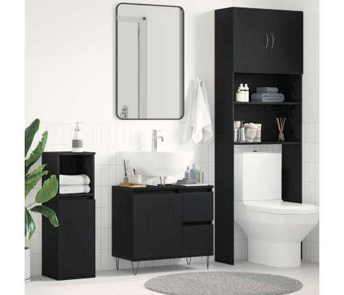 Gabinete de lavabo de baño  en negro de roble 65x33x60 cm de madera elaborada
