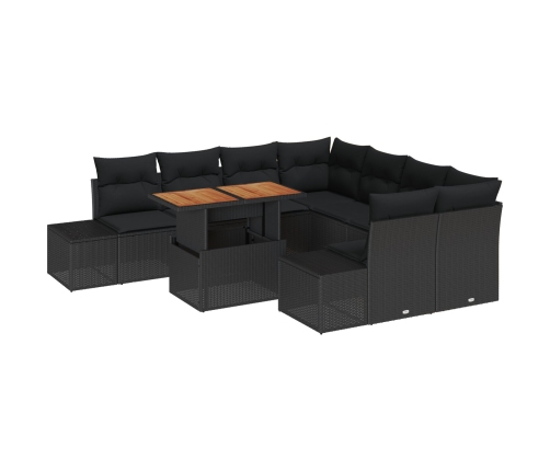 Conjunto de Sofá de Jardín  Set de 9 Negro Mimbre, Tela