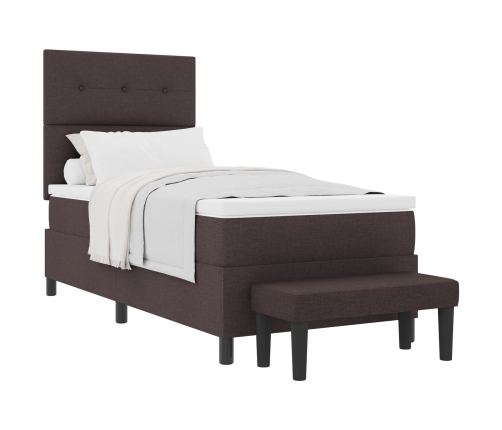 Cama con somier con colchón & banco marrón oscuro 100x200 cm tela