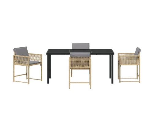 Set de Comedor de Jardín de 5 Piezas  con Cojines Beige de Ratan Poli