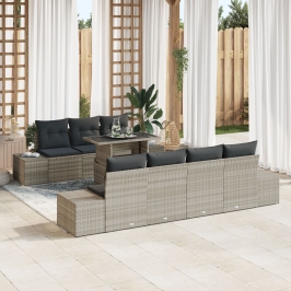 Conjunto de Sofás de Jardín de 8 Piezas con Cojines Rattan Gris Natural