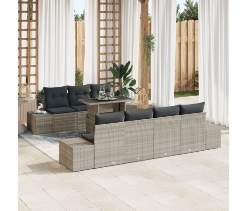 Conjunto de Sofás de Jardín de 8 Piezas con Cojines Rattan Gris Natural