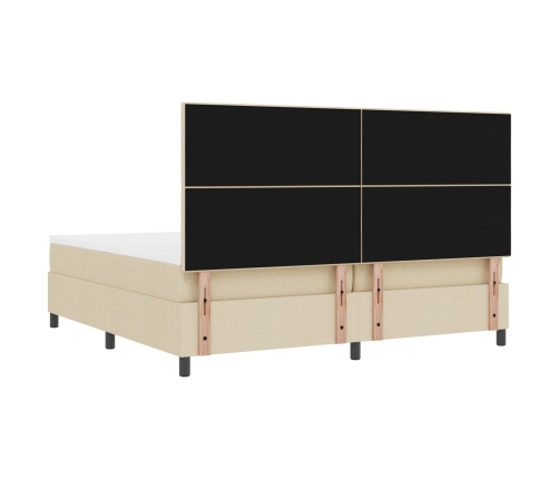 Cama con Box Spring y Colchón LED Crema 200x200 cm Tela