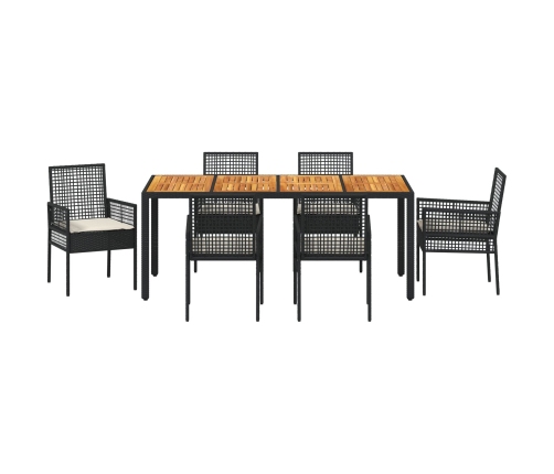 Conjunto de Comedor  4 personas Negro y blanco crema Ratán y acero
