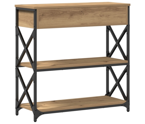 Mesa Consola  de Roble Artesanal 75x28x75 cm Madera Ingenierizada y Acero