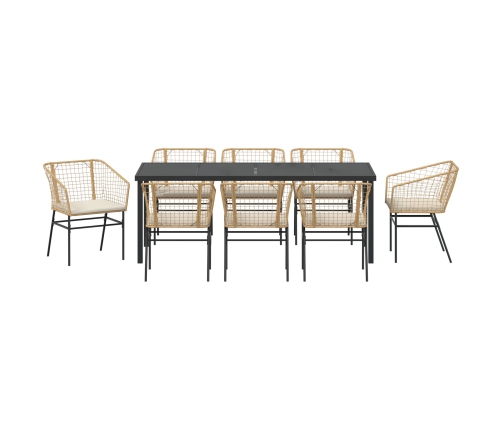 Conjunto de Comedor de Jardín  de 9 Piezas con Cojines de Ratan Poliéster Marrón