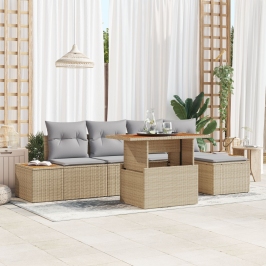 Juego de Sofás de Jardín Set de 6 Beige, Gris Ratán, Poliéster
