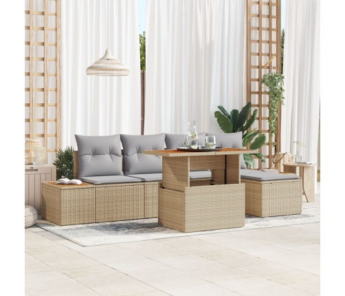 Juego de Sofás de Jardín Set de 6 Beige, Gris Ratán, Poliéster
