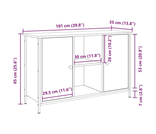 Cabinet para TV  Roble Negro 101x35x65 cm Madera Elaborada y Acero