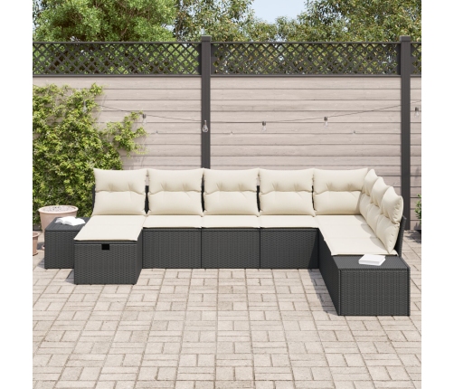 Set de Sofá de Jardín de 8 Piezas con Cojines Negro Ratán Sintético