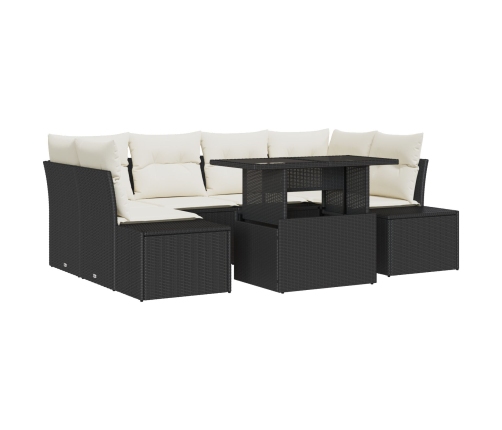 Conjunto de sofá de jardín  7 piezas Negro y crema
