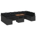 Conjunto de Sofá de Jardín  Juego de 11 Negro Ratán, Tapa de Madera