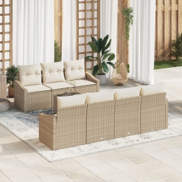Conjunto de Sofá de Jardín de 8 Piezas con Cojines Beige Ratán Sintético