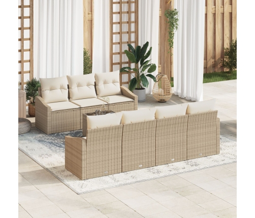 Conjunto de Sofá de Jardín de 8 Piezas con Cojines Beige Ratán Sintético