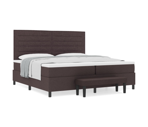 Cama con Base de Resortes con Colchón & Banco Marrón Oscuro 200x200 cm Tela