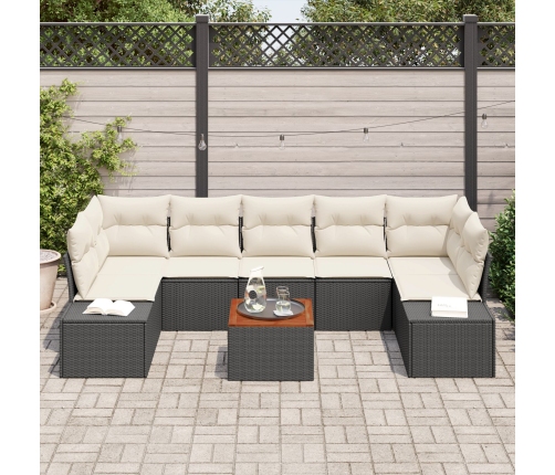 Conjunto de Sofás de Jardín de 8 Piezas con Cojines Negro Poliratán Acacia