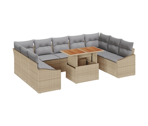 Juego de Sofás de Jardín  de 10 piezas con Cojines Beige Poliratán