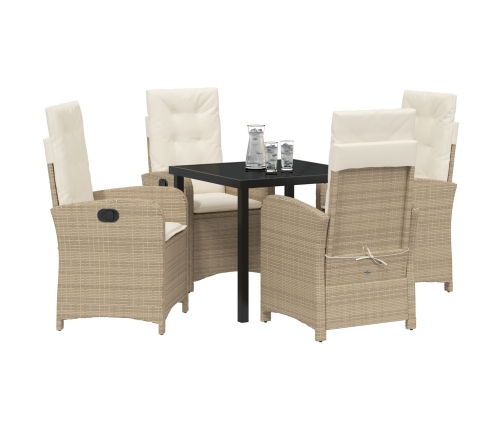 Juego de Comedor de Jardín de 5 Piezas con Cojines Beige Poliratán
