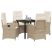Juego de Comedor de Jardín de 5 Piezas con Cojines Beige Poliratán