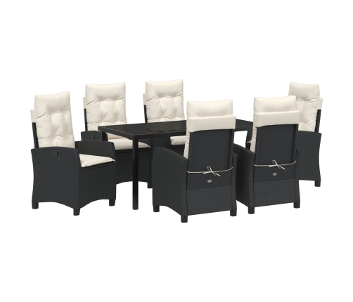 Conjunto de Comedor de Jardín de 7 Piezas con Cojines Rattan Poliéster Negro
