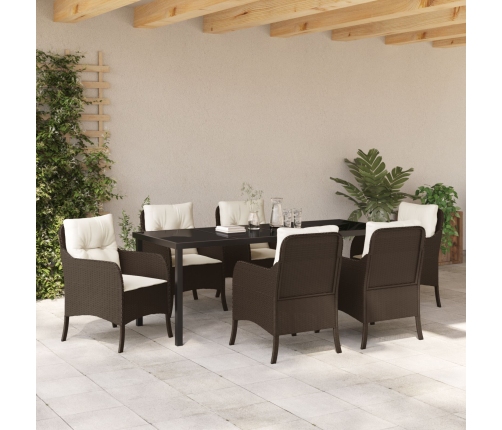 Set de Comedor de Jardín  de 7 Piezas con Cojines Marrón Ratán Poli