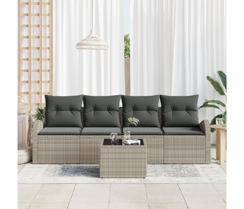 Set de Sofá de Jardín de 5 Piezas con Cojines Beige de Rattan