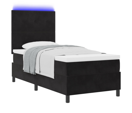 Cama Box Spring con Colchón y LED Negra 90x200 cm de Terciopelo