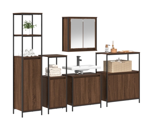Conjunto de Muebles de Baño de 5 Piezas  de Roble Marrón y Madera Elaborada