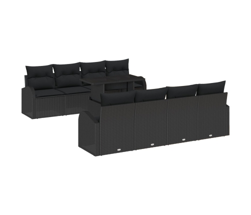Set de Sofá de Jardín de 9 Piezas con Cojines Ratán Negro