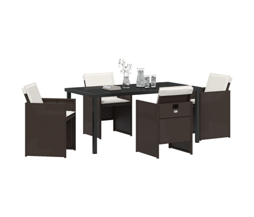 Conjunto de Comedor de Jardín de 5 Piezas con Cojines de Poliratán Marrón