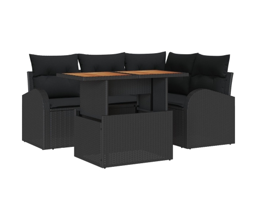 Conjunto de Comedor de Jardín de 5 Piezas con Cojines Negro Poliratán Acacia