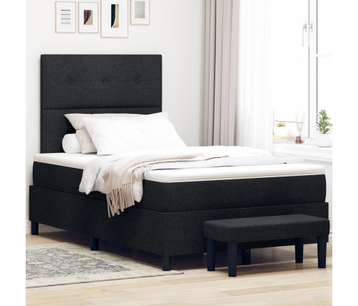 Cama con somier  con colchón y banco negro 120x200 cm tela