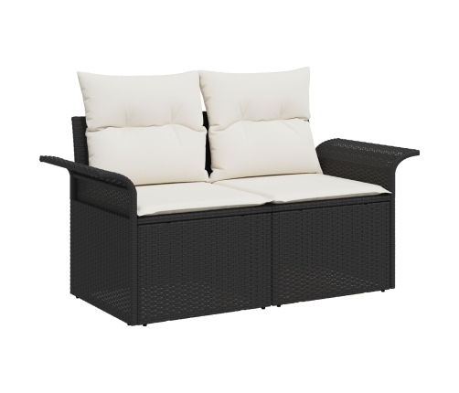 Conjunto de Sofás de Jardín  9 Piezas Negro y crema Ratán y tela