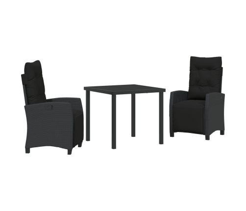 Conjunto de Comedor de Jardín de 3 Piezas Ratán Poliéster Negro