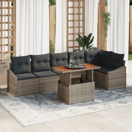 Conjunto de Sofá de Jardín de 7 Piezas con Cojines Gris Ratán Resistente