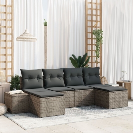 Conjunto de Sofá de Jardín de 6 Piezas con Cojines Gris Ratán Sintético
