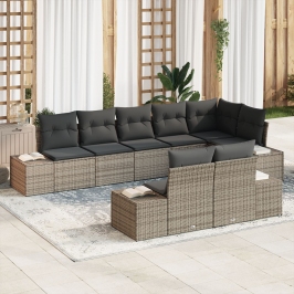 Set de Sofás de Jardín  de 8 Piezas con Cojines Gris Poliratán