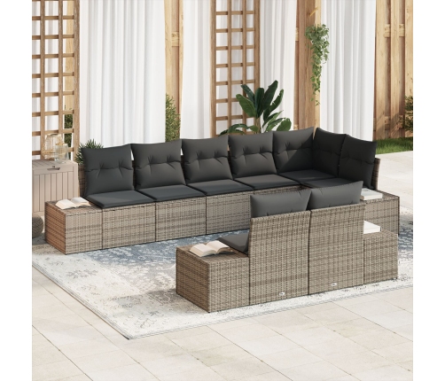 Set de Sofás de Jardín  de 8 Piezas con Cojines Gris Poliratán