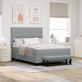 Cama con Somier  con Colchón y Banco Gris Claro 140x200 cm Tela