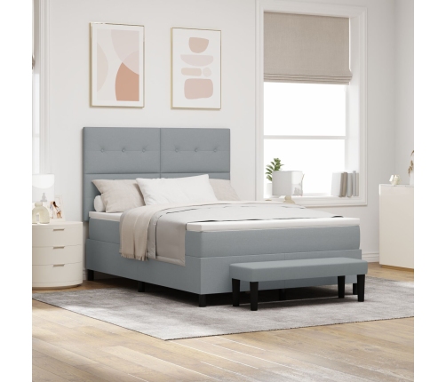 Cama con Somier  con Colchón y Banco Gris Claro 140x200 cm Tela