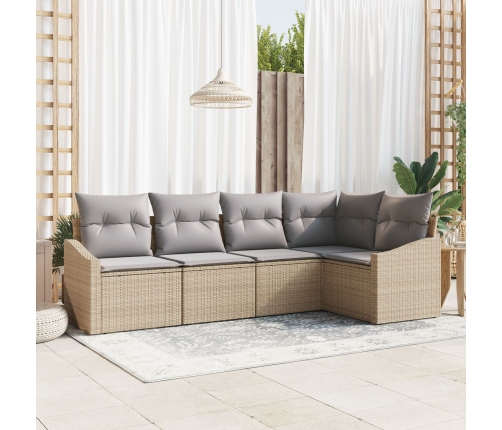 Juego de Sofá de Jardín Set de 5 Beige Ratán Sofá Exterior Otro