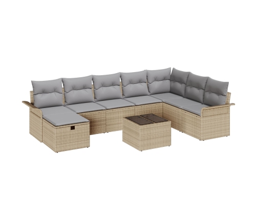 Conjunto de Sofá de Jardín de 9 Piezas con Cojines Beige Ratán Sintético