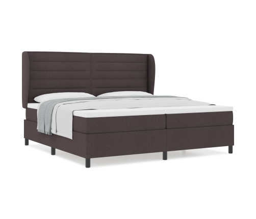 Cama con somier y colchón  Marrón Oscuro 200x200 cm Tela