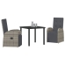 Set de comedor de jardín de 3 piezas con cojines Ratán Poliéster Gris