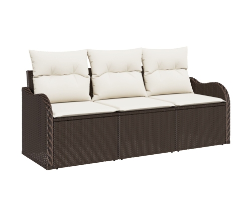 Set de Sofá de Jardín  de 3 Piezas con Cojines Marrón Rattan Poli