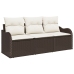 Set de Sofá de Jardín  de 3 Piezas con Cojines Marrón Rattan Poli