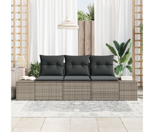 Conjunto de sofá de jardín de 3 piezas con cojines gris ratán sintético