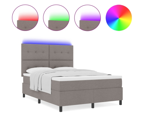Cama Box Spring con Colchón & LED Taupe 140x190 cm Tela